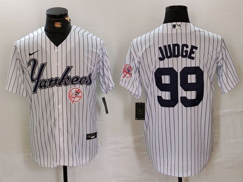 Men New York Yankees #99 Judge White stripe Three generations of joint names Nike 2024 MLB Jersey style 3->new york yankees->MLB Jersey